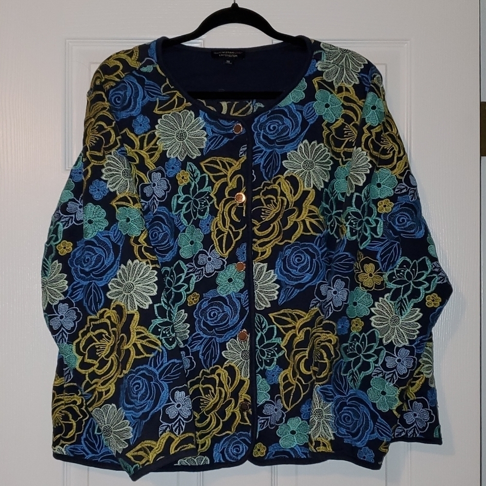 ISAAC Mizrahi Live Embroidered Button-up Jacket Size 3X